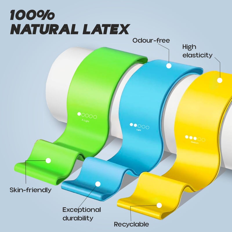 KONEX Natural Latex Resistance Band Loops for Men & Women | High Elasticity, Durable & Odour Free | Ideal for Home or Gym Workouts, Exercises, Stretching, Pull Ups, and Booty Toning (Pack of 3)| Light - Image 2